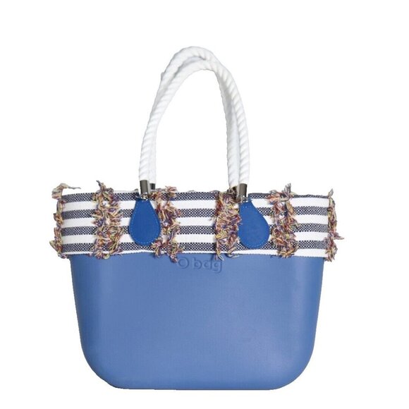 O Bag Unisex Blue Purse Striped Trim Inner Canvas Rope Handles Waterproof Tote - Picture 1 of 6